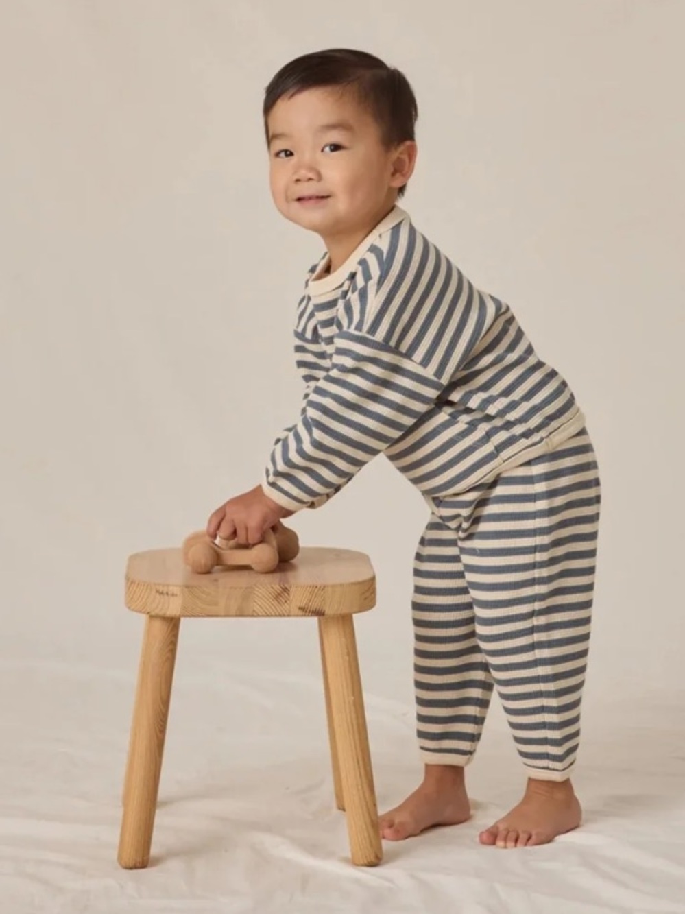 Quincy Mae Waffle Slouch Set | Ocean Stripe 6-12m